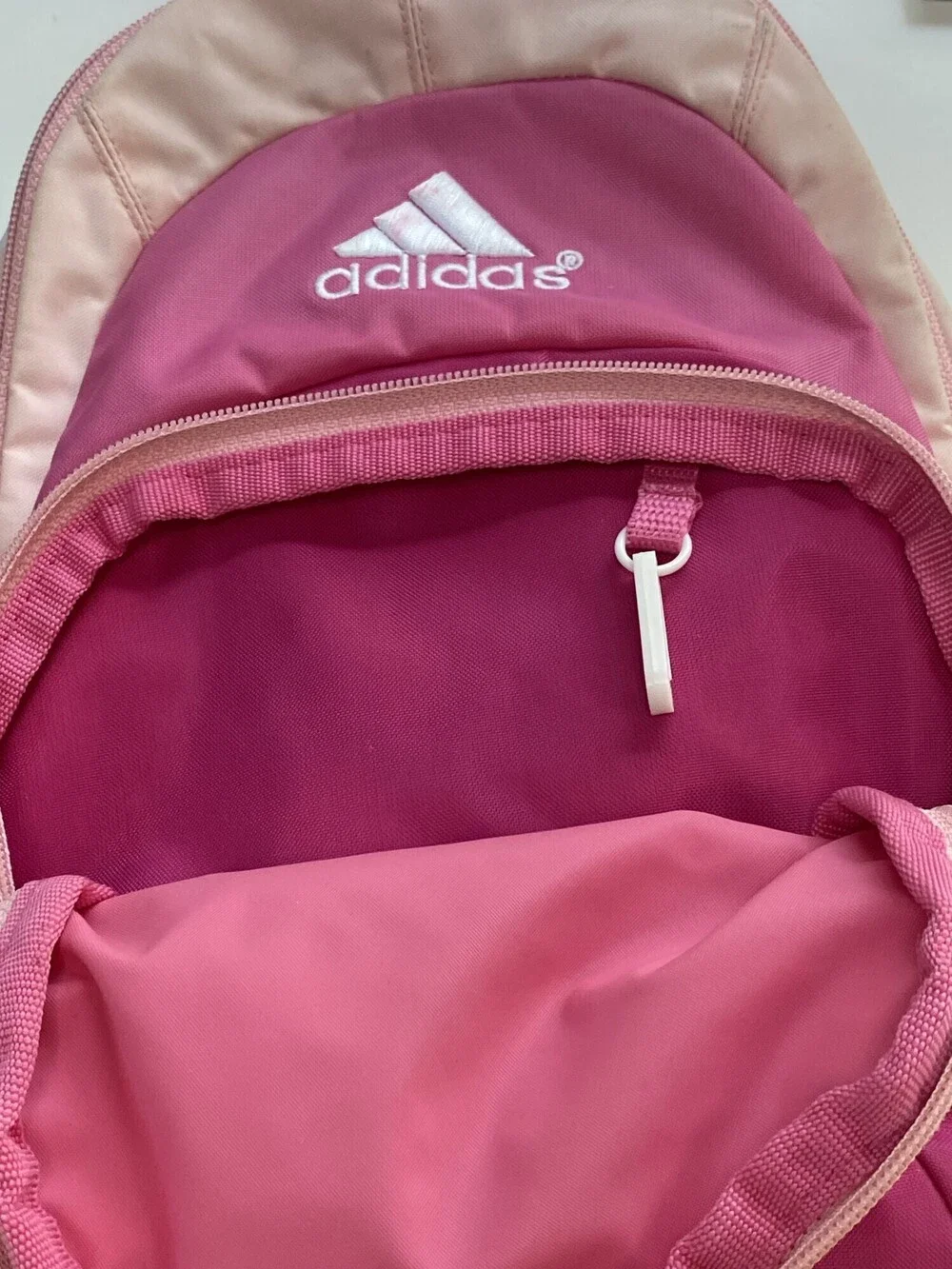Adidas Pink Mini Backpack White Bungee Front Zip